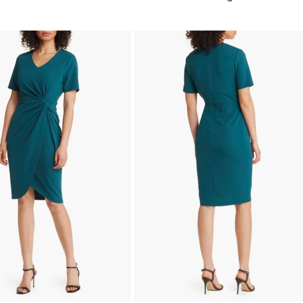Tahari ASL deep teal crepe dress.  Side Knot. Never worn . NWT. Size 16